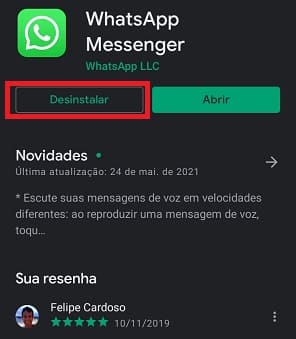 desinstale e instale o whatsapp